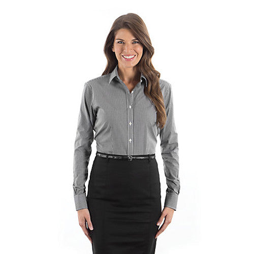 Van Heusen Women's Black Gingham Long Sleeve Dress Shirt