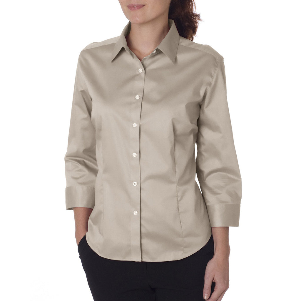 Van Heusen Women's Khaki 3/4 Sleeve Twil Dress Shirt