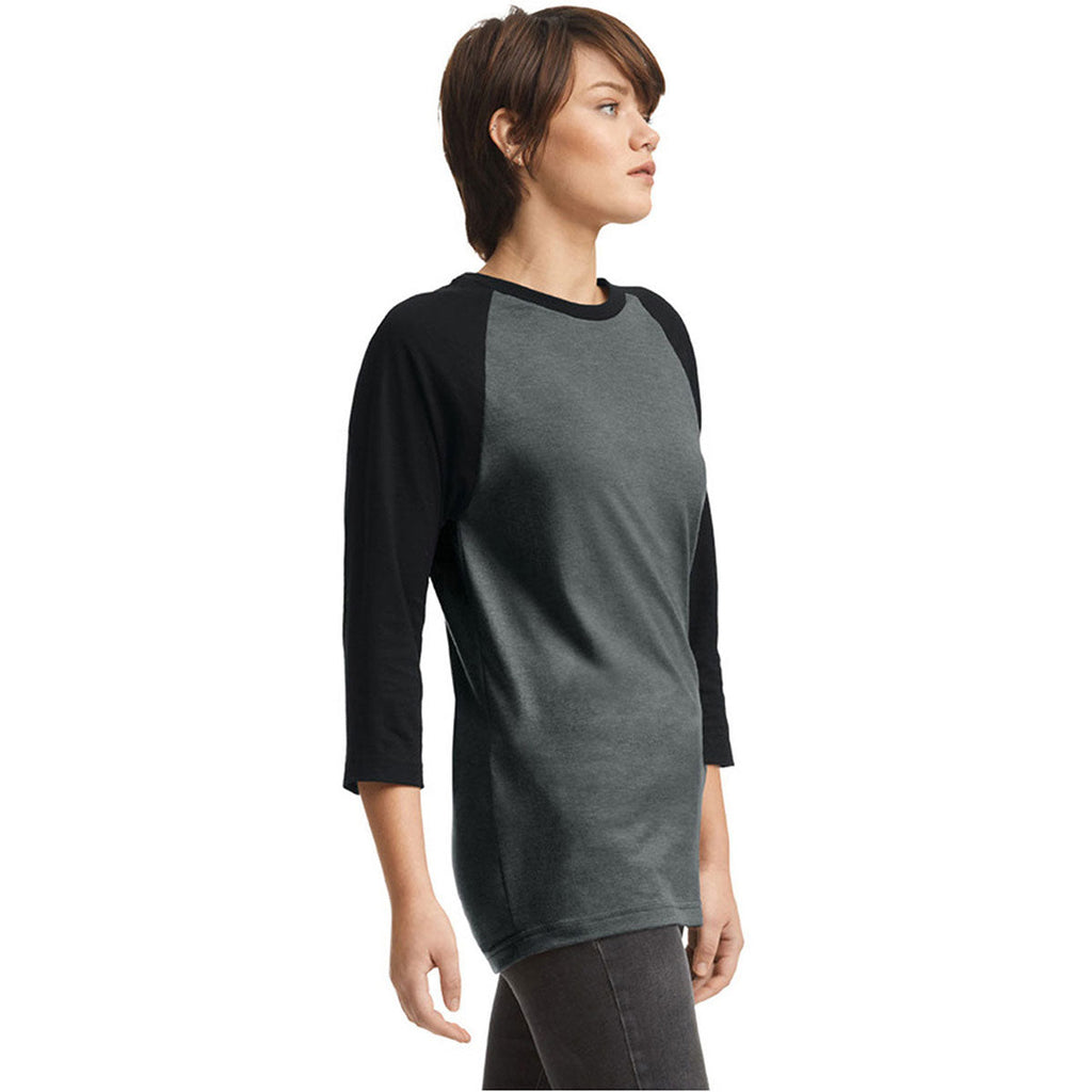 American Apparel Unisex Heather Charcoal/Black CVC Raglan T-Shirt