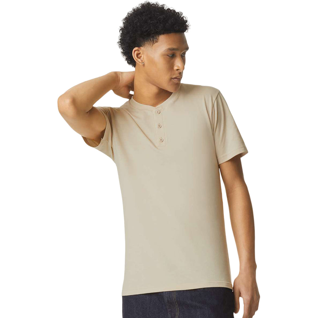 American Apparel Men's Heather Bone CVC Henley Tee