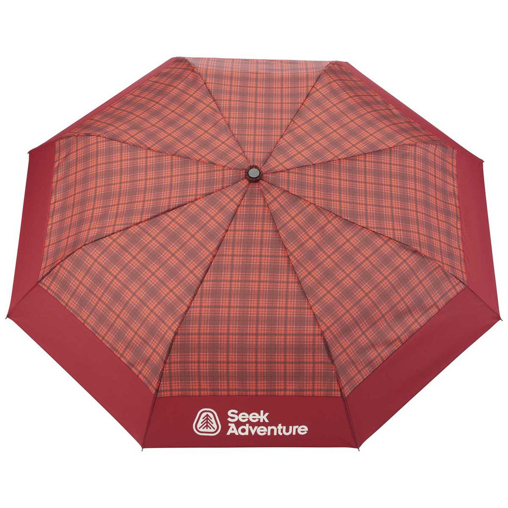 Stromberg Burgundy 42" Recycled PET Auto Open Plaid Folding Umbrella