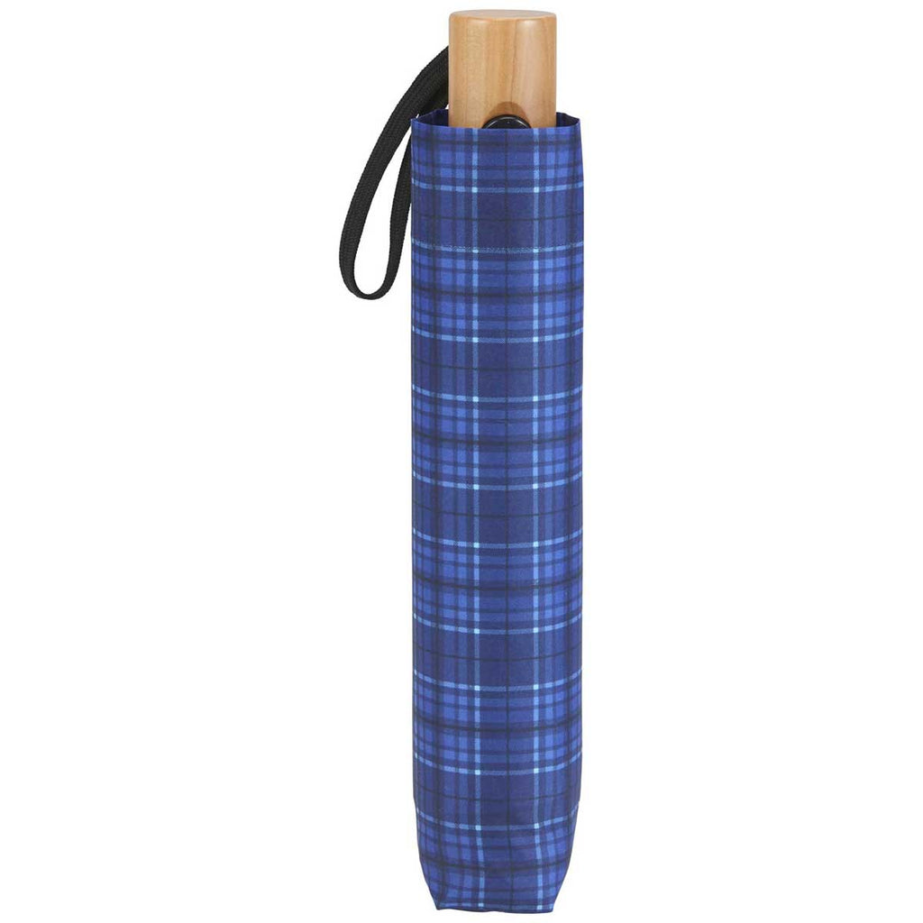 Stromberg Navy 42" Recycled PET Auto Open Plaid Folding Umbrella