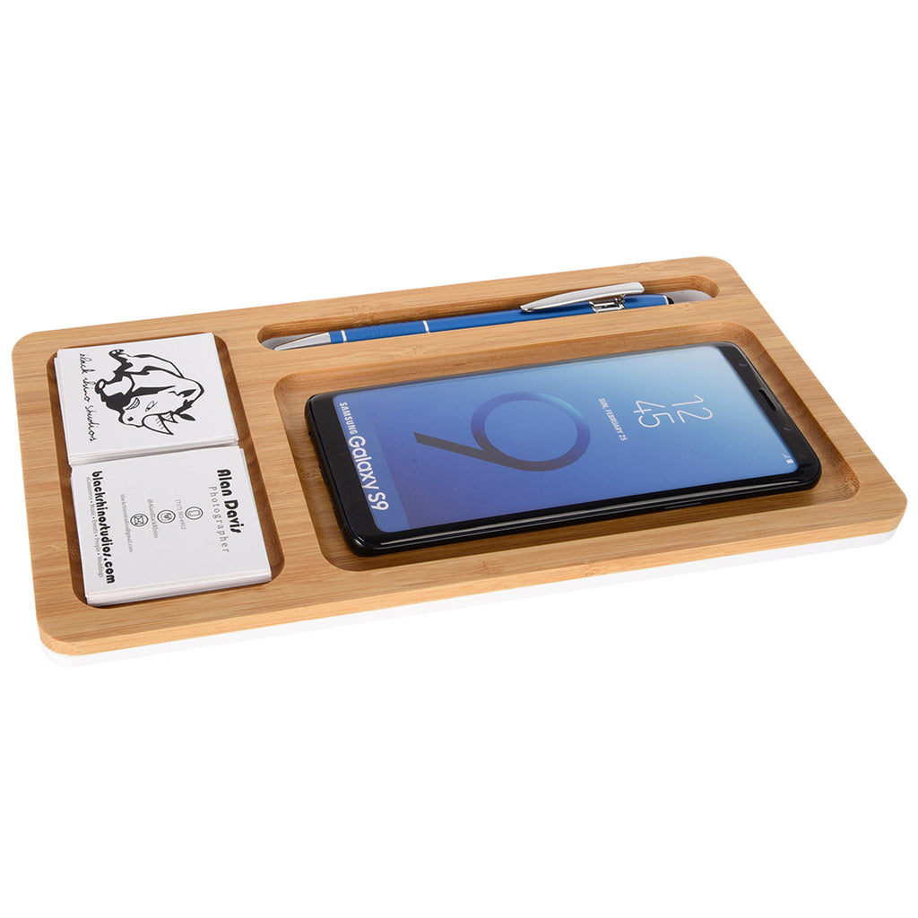 HIT Natural Bamboo Wireless Charging Pad Desktop Organizer