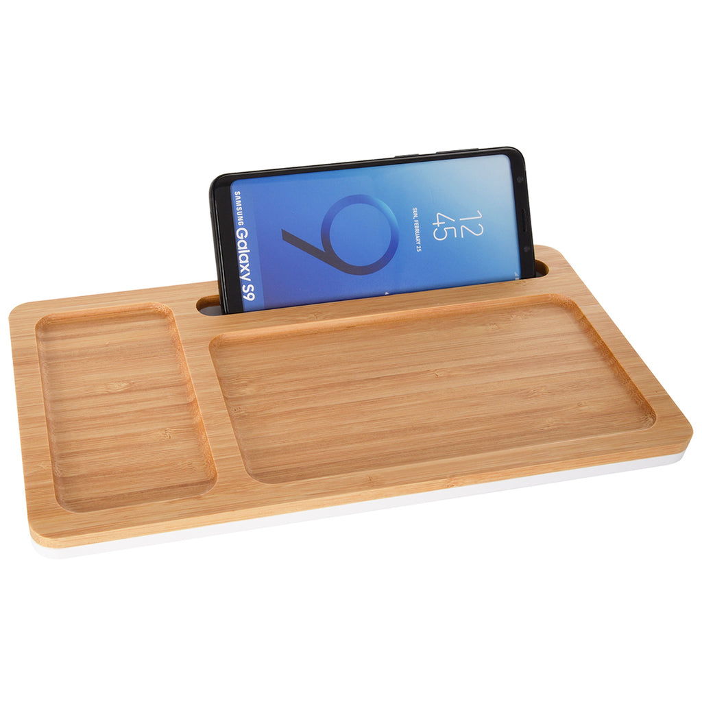 HIT Natural Bamboo Wireless Charging Pad Desktop Organizer