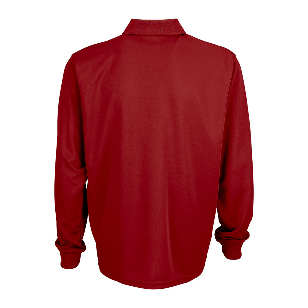 Vantage Men's Sport Red Omega Long Sleeve Solid Mesh Tech Polo