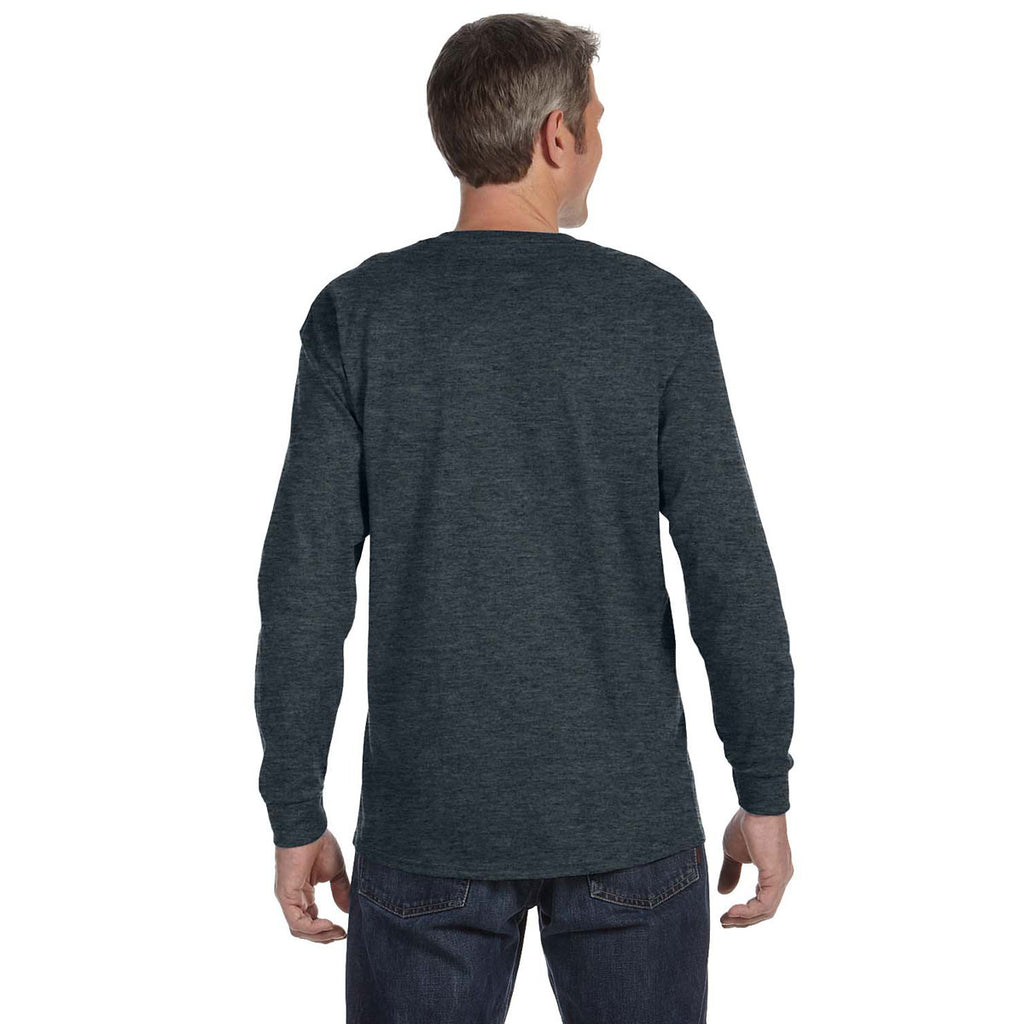 Jerzees Men's Black Heather 5.6 Oz Dri-Power Active Long-Sleeve T-Shirt