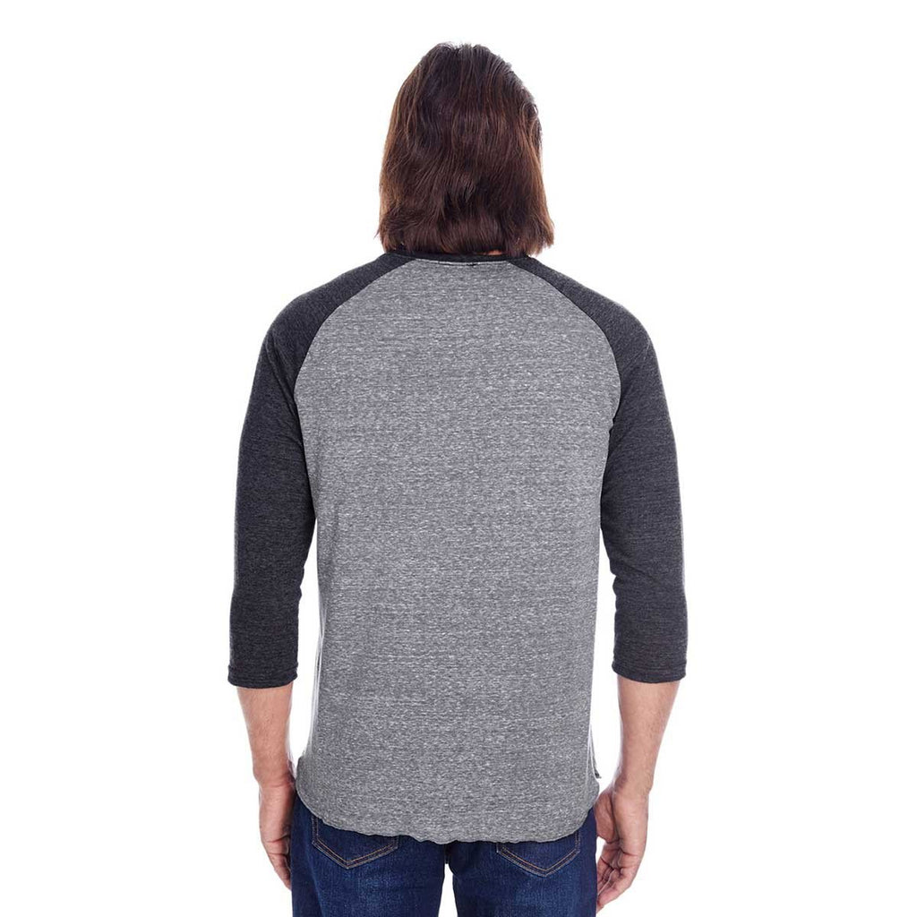 Threadfast Unisex Grey/Black Triblend 3/4-Sleeve Raglan