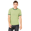 Bella + Canvas Men's Heather Green/Forest Jersey Short-Sleeve Ringer T-Shirt