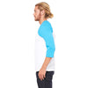 Bella + Canvas Unisex White/Neon Blue 3/4 Sleeve Baseball T-Shirt