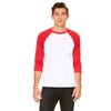 Bella + Canvas Unisex White/Red 3/4 Sleeve Baseball T-Shirt