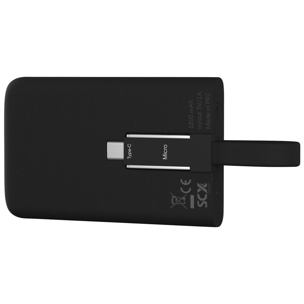 SCX Design Black Power Bank Emergency 1200 mAh