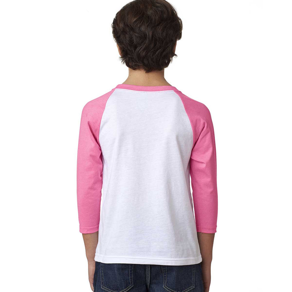 Next Level Youth Hot Pink/White CVC 3/4-Sleeve Raglan Tee