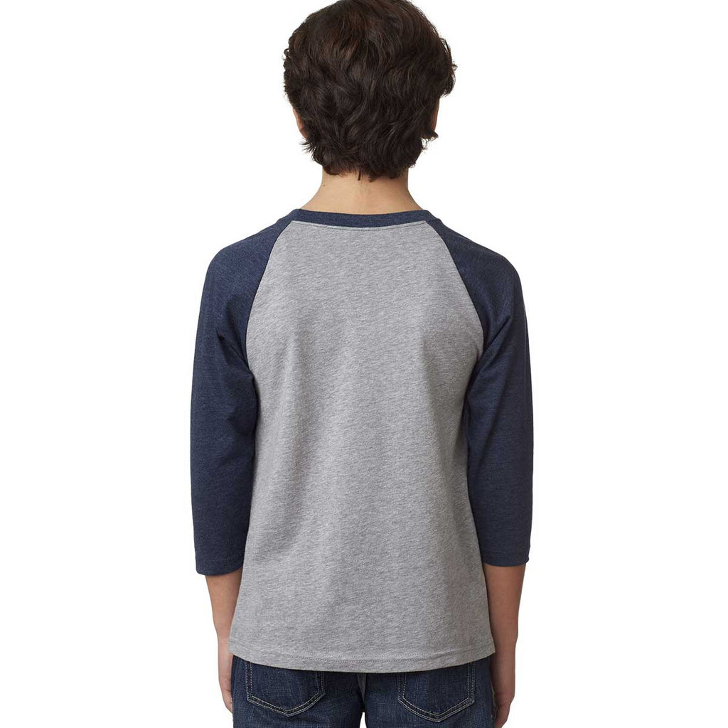 Next Level Youth Mid Navy/Dark Heather Grey CVC 3/4-Sleeve Raglan Tee