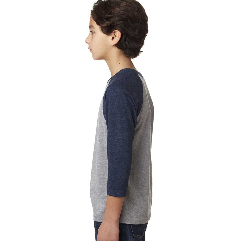 Next Level Youth Mid Navy/Dark Heather Grey CVC 3/4-Sleeve Raglan Tee