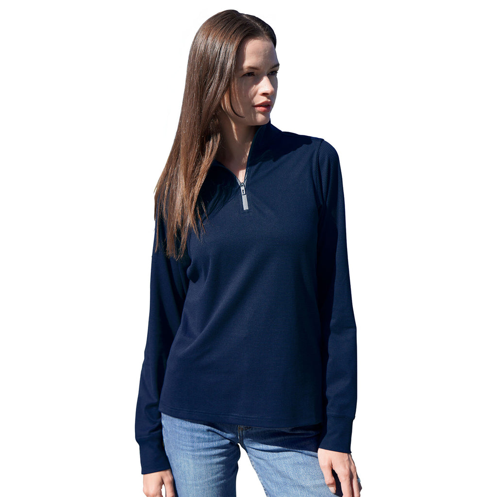 Vantage Women's True Navy Grid Quarter Zip Pullover