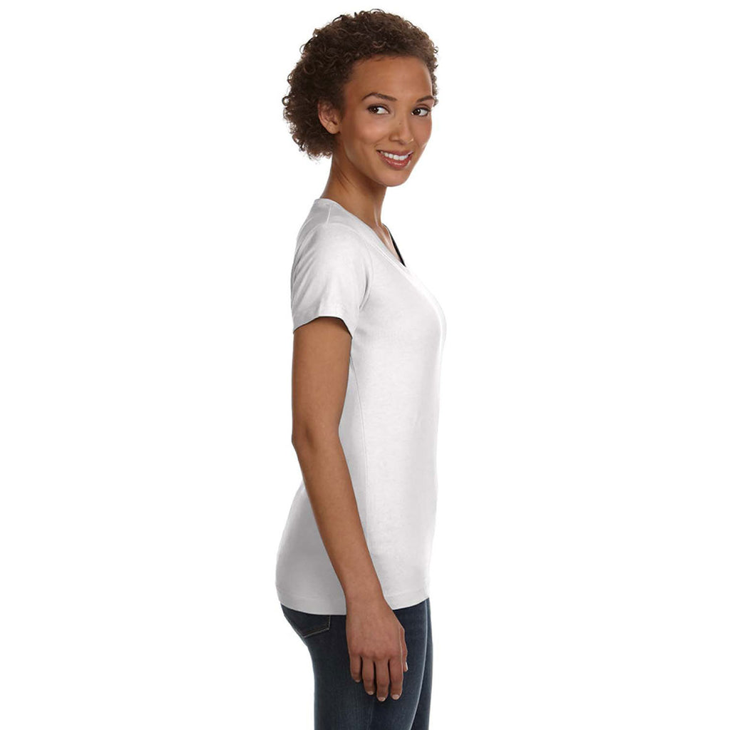 LAT Women's White V-Neck Fine Jersey T-Shirt