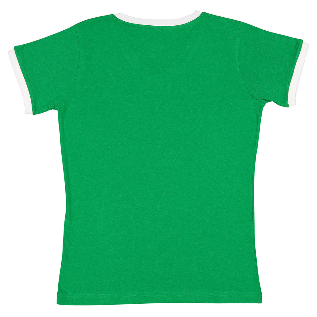 LAT Women's Vintage Green/White Soccer Ringer Fine Jersey T-Shirt