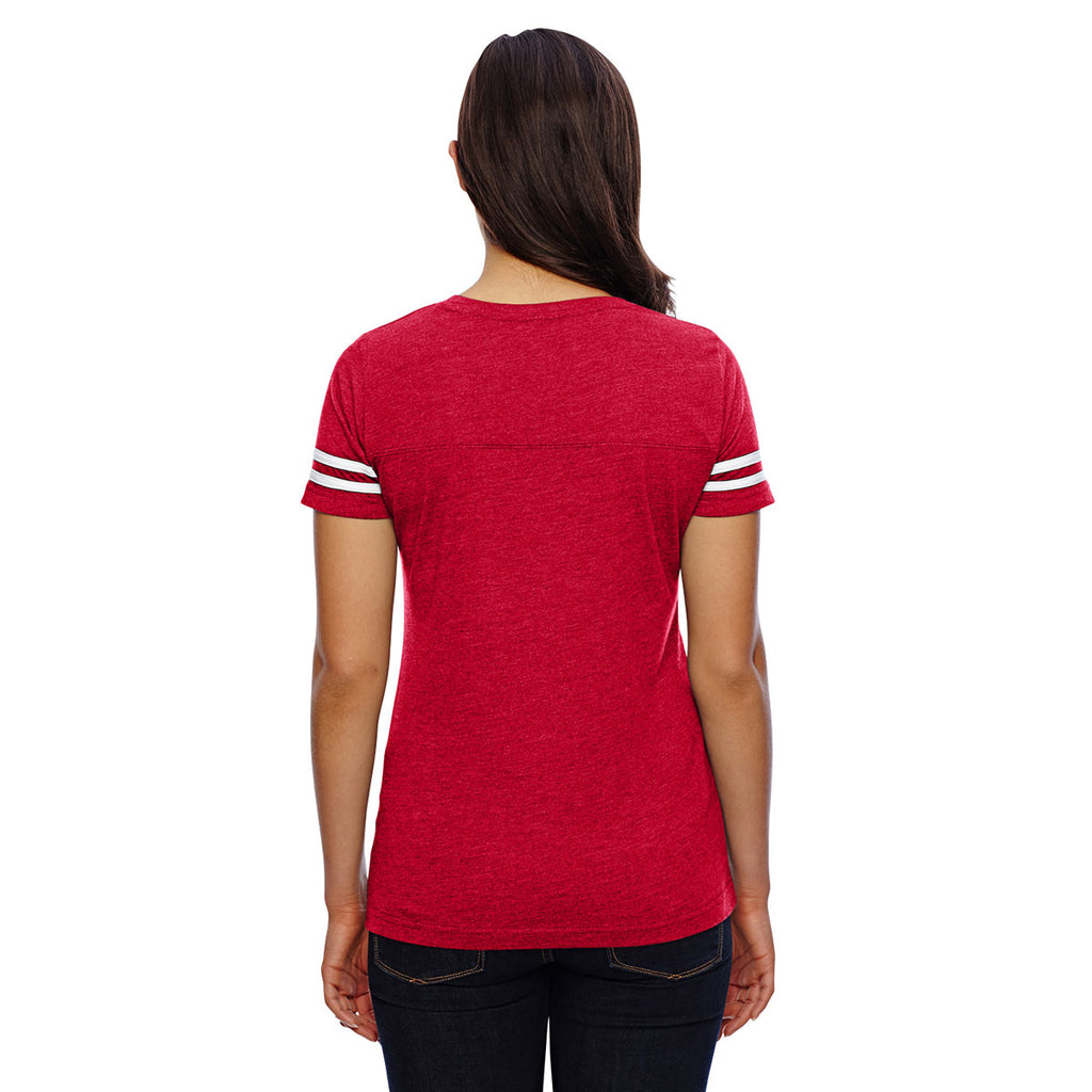 LAT Women's Vintage Red/Blended White Football Fine Jersey T-Shirt