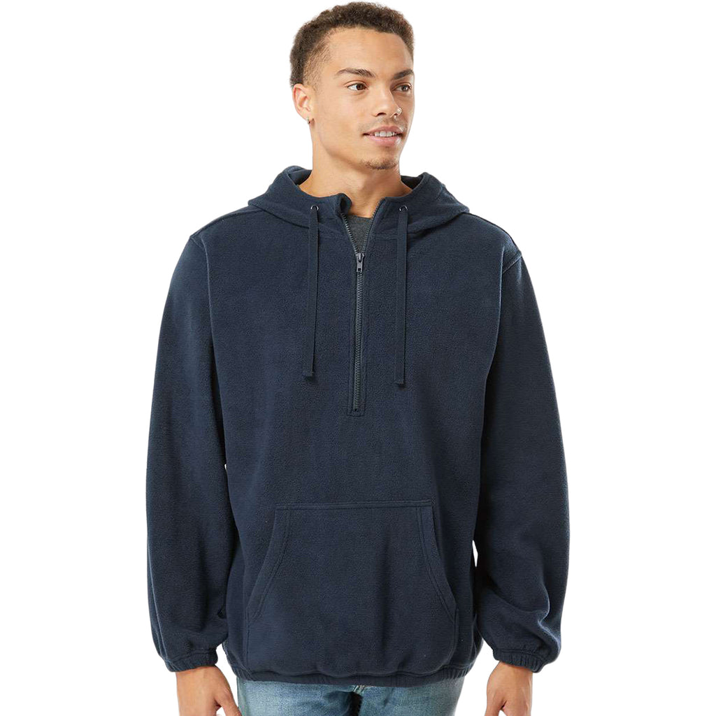 Burnside Men's Navy Polar Fleece Quarter-Zip Hooded Pullover