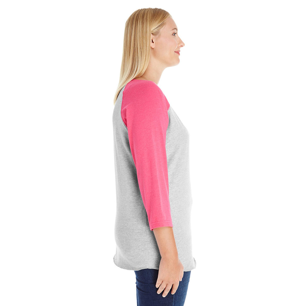 LAT Women's Vintage Heather/Vintage Heather Pink Curvy Baseball Premium Jersey T-Shirt