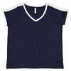 LAT Women's Navy/White Curvy Soccer Ringer Premium T-Shirt