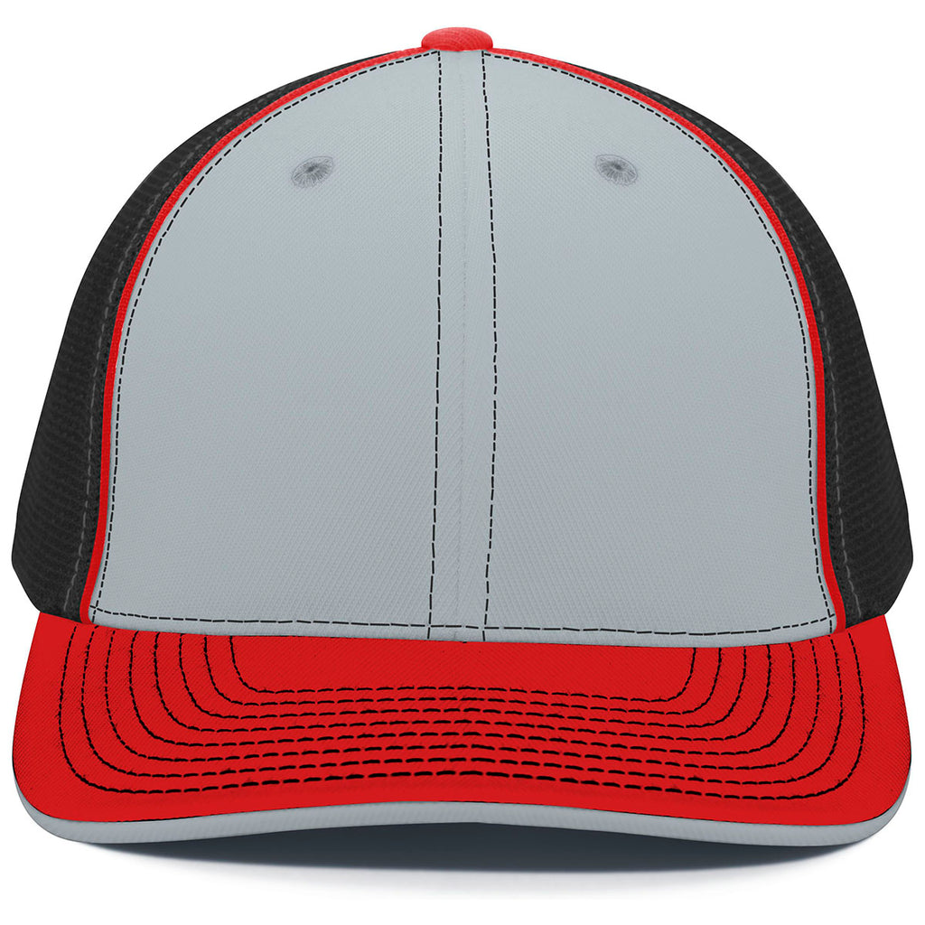 Pacific Headwear Silver/Black/Red Universal Fitted Trucker Mesh Cap