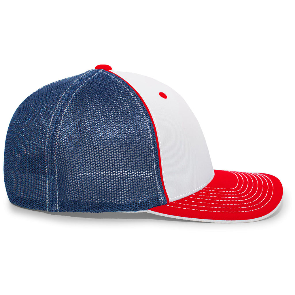 Pacific Headwear White/Royal/Red Universal Fitted Trucker Mesh Cap