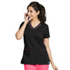 Barco Grey's Anatomy Women's Black/Pink Pop/Steel Active Contrast Edge V-Neck Top