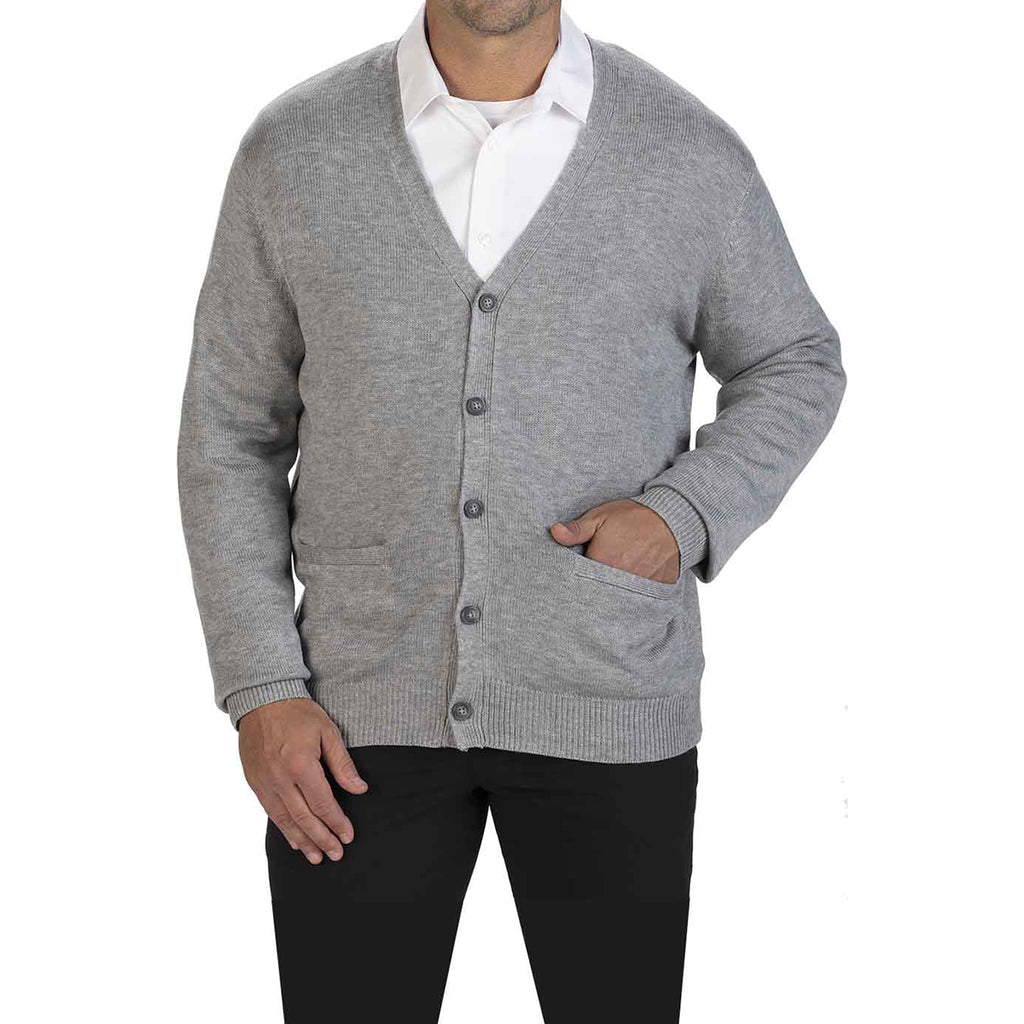 Edwards Men's Grey Heather Jersey Knit Acrylic Cardigan With Pockets