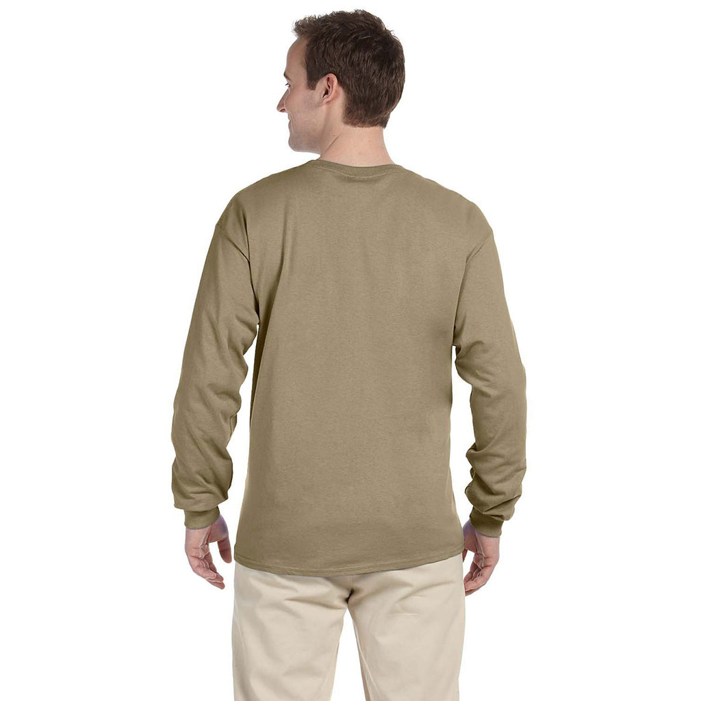 Fruit of the Loom Men's Khaki 5 oz. HD Cotton Long-Sleeve T-Shirt