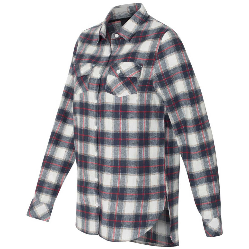 Burnside Women's White/Red Yarn-Dyed Long Sleeve Flannel Shirt