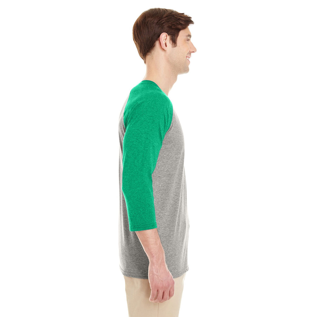 Jerzees Men's Oxford/Irish Green Heather 4.5 Oz Tri-Blend Baseball Raglan