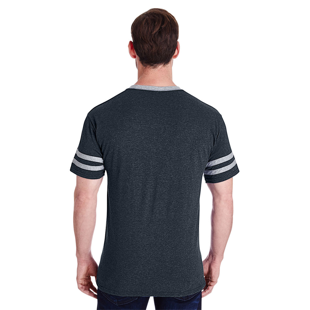 Jerzees Men's Black Heather/Oxford 4.5 Oz. Tri-Blend Varsity Ringer T-Shirt