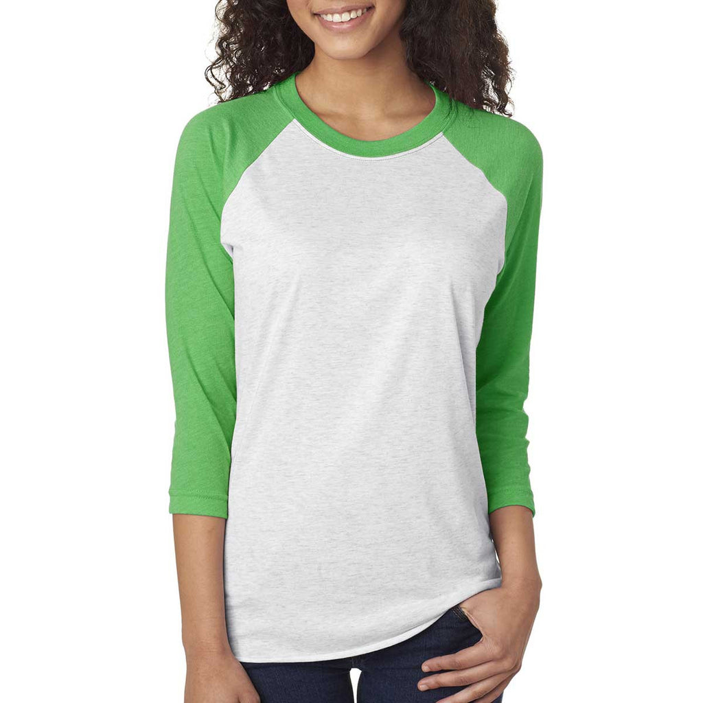 Next Level Unisex Envy/Heather White Triblend 3/4-Sleeve Raglan Tee