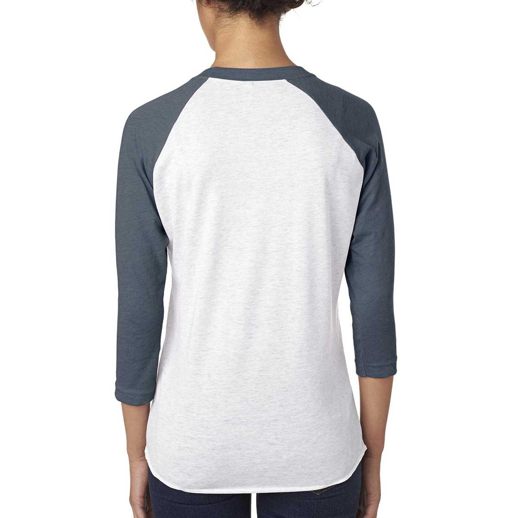 Next Level Unisex Indigo/Heather White Triblend 3/4-Sleeve Raglan Tee