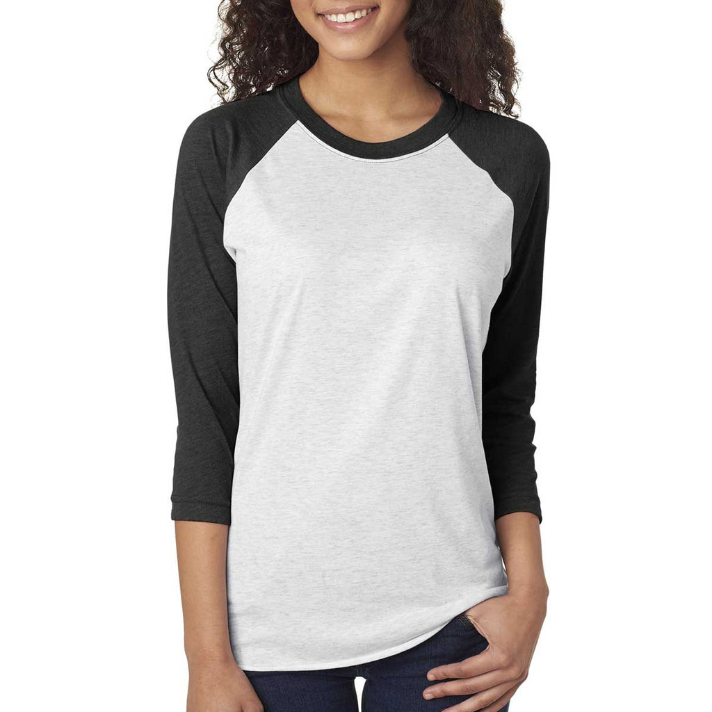 Next Level Unisex Vintage Black/Heather White Triblend 3/4-Sleeve Raglan Tee