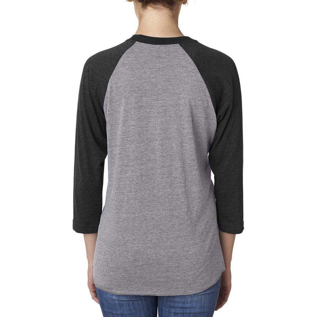 Next Level Unisex Vintage Black/Premium Heather Triblend 3/4-Sleeve Raglan Tee