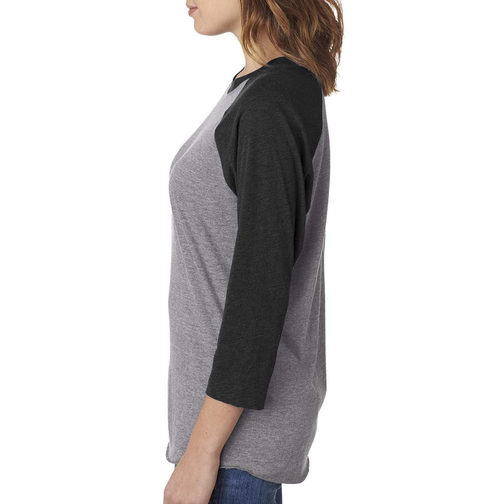 Next Level Unisex Vintage Black/Premium Heather Triblend 3/4-Sleeve Raglan Tee