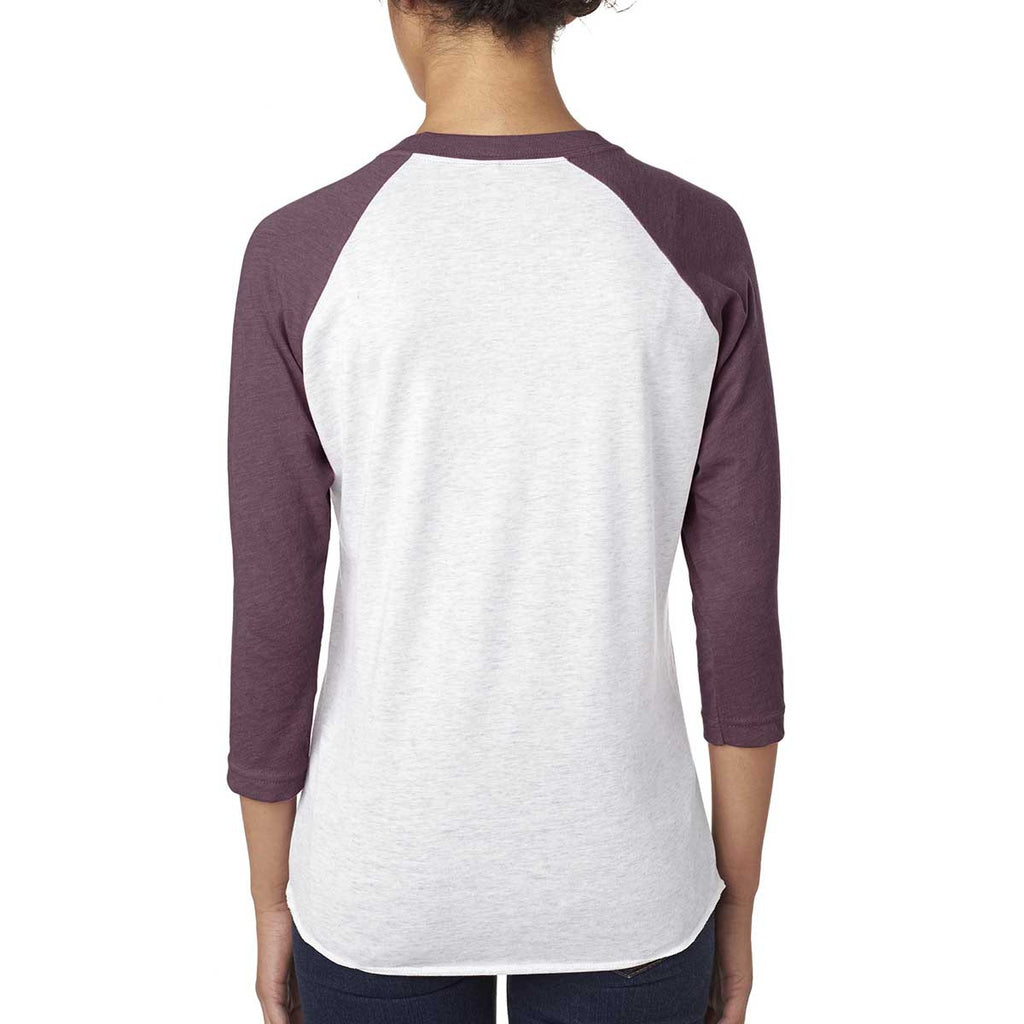 Next Level Unisex Vintage Purple/Heather White Triblend 3/4-Sleeve Raglan Tee