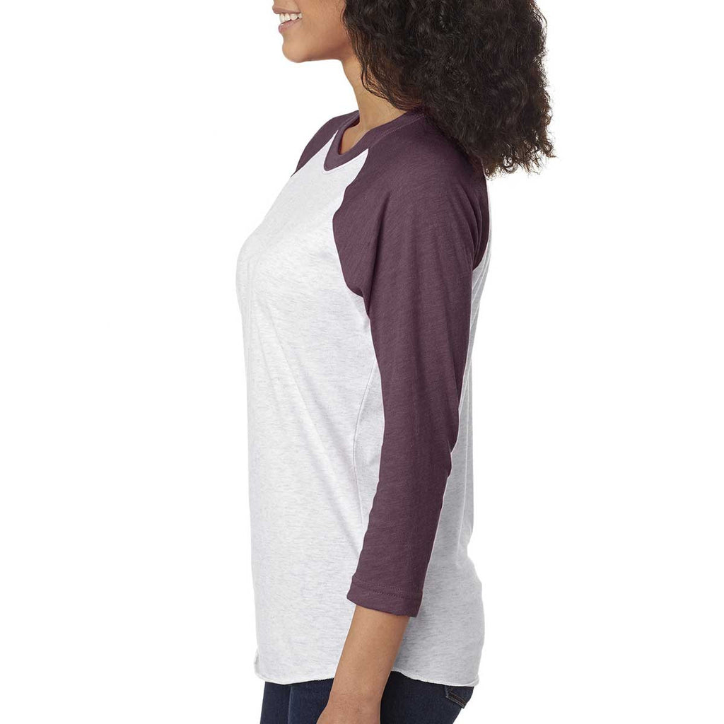 Next Level Unisex Vintage Purple/Heather White Triblend 3/4-Sleeve Raglan Tee