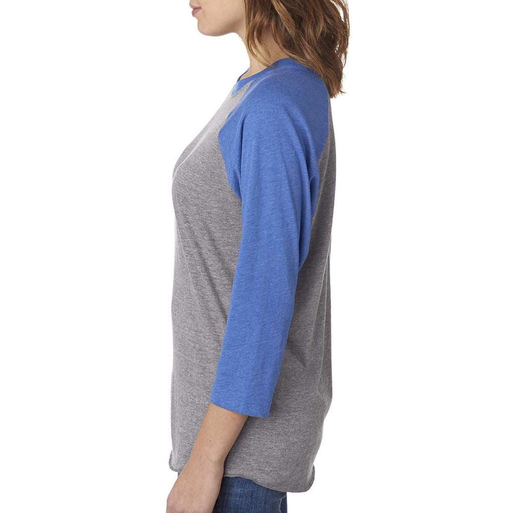 Next Level Unisex Vintage Royal/Premium Heather Triblend 3/4-Sleeve Raglan Tee