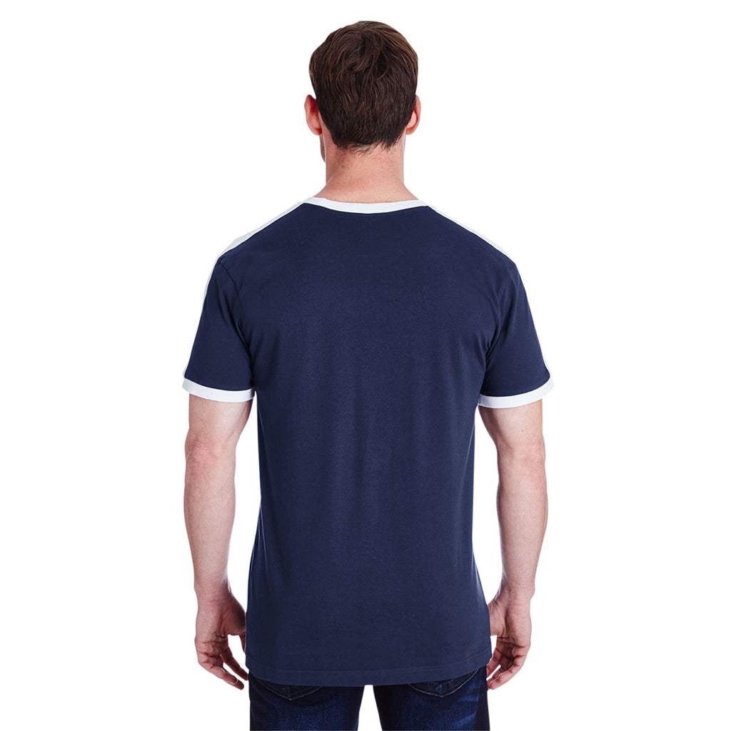 LAT Men's Navy/White Soccer Ringer Fine Jersey T-Shirt