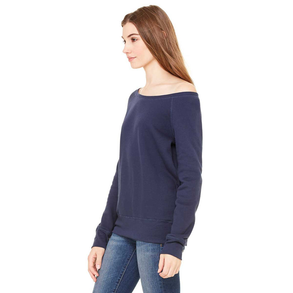 Bella + Canvas Women's Navy Wide Neck Sweatshirt