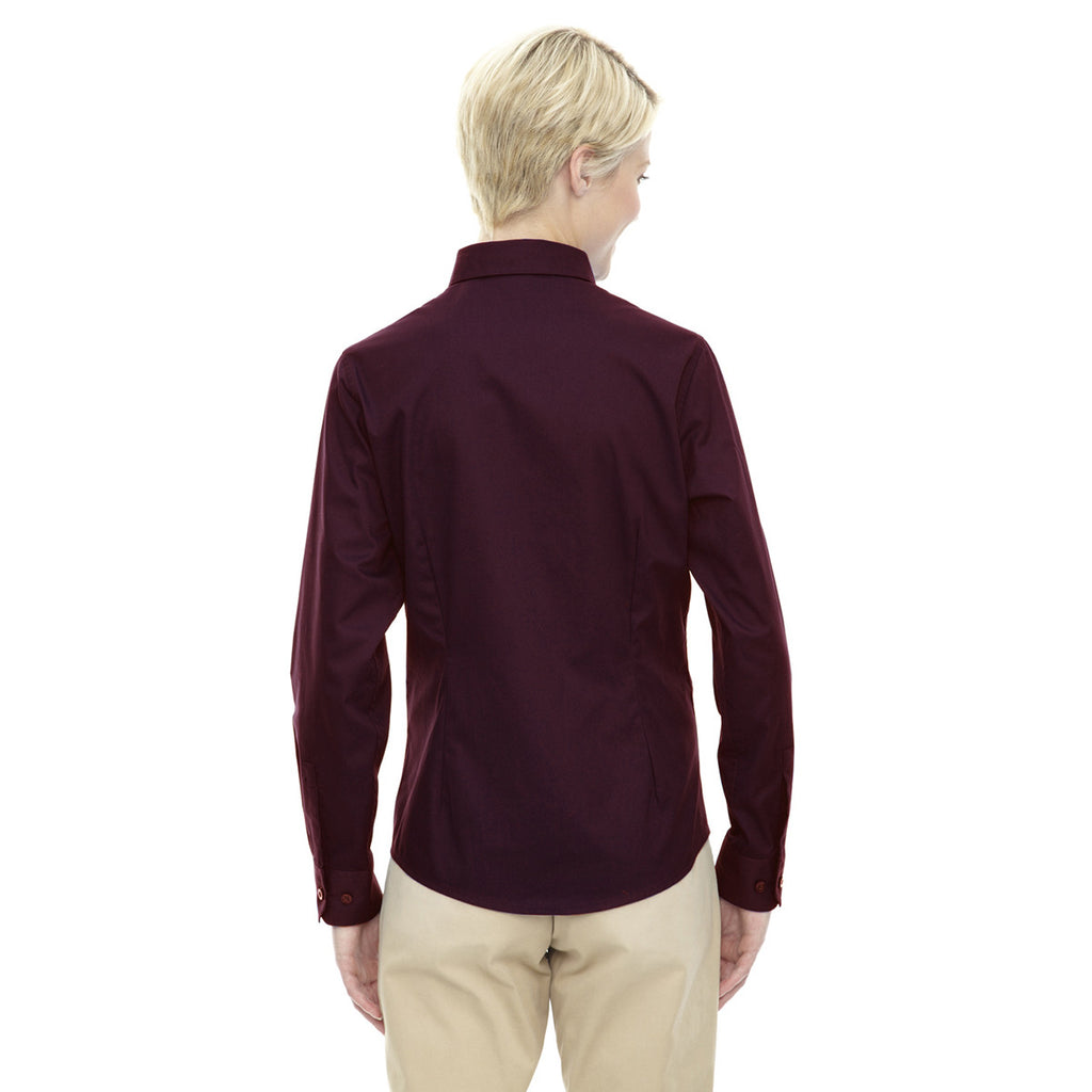 Core 365 Women's Burgundy Operate Long-Sleeve Twill Shirt