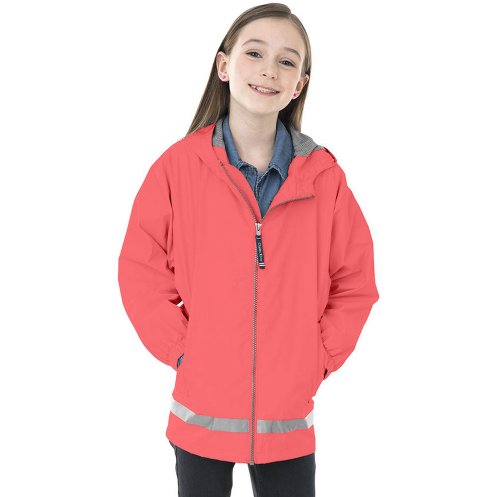 Charles River Youth Coral/Reflective New Englander Rain Jacket