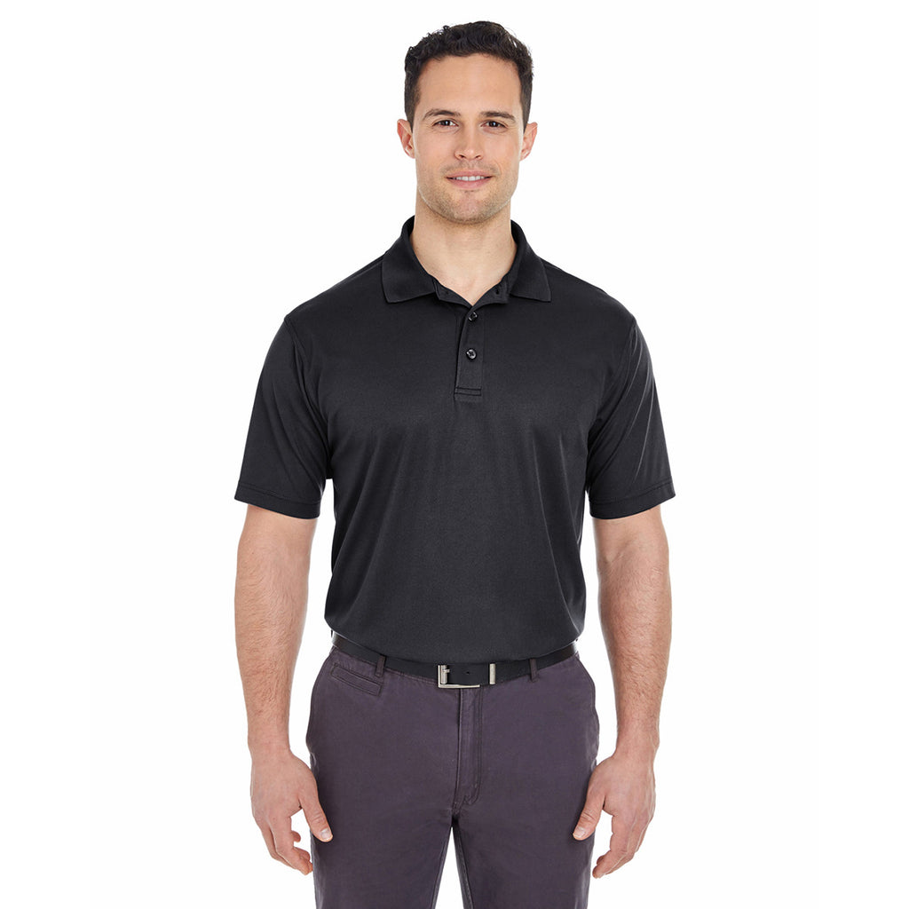 UltraClub Men's Black Cool & Dry Mesh Pique Polo