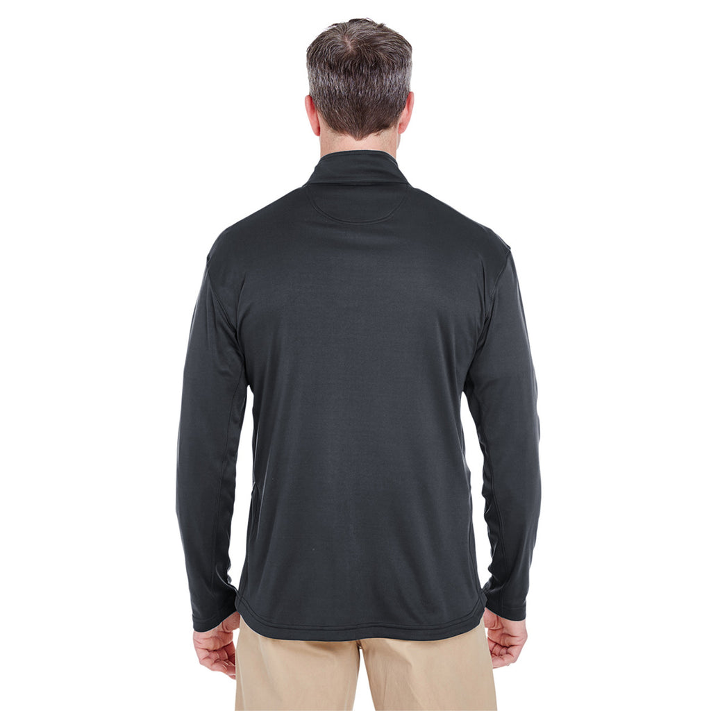 UltraClub Men's Black Cool & Dry Sport Quarter-Zip Pullover