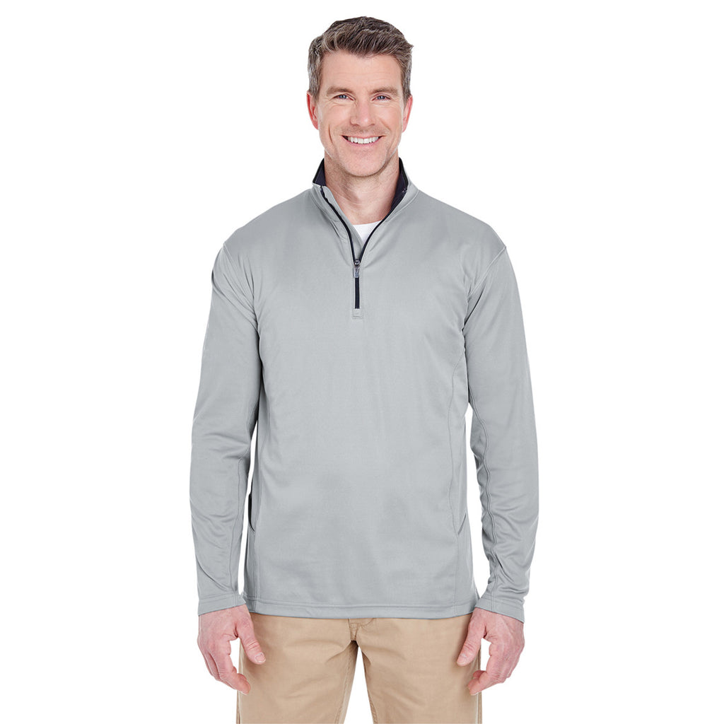 UltraClub Men's Grey Cool & Dry Sport Quarter-Zip Pullover