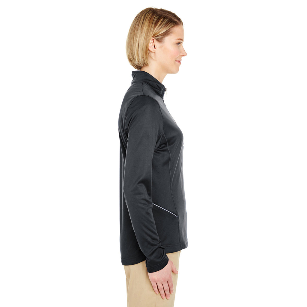 UltraClub Women's Black Cool & Dry Sport Quarter-Zip Pullover