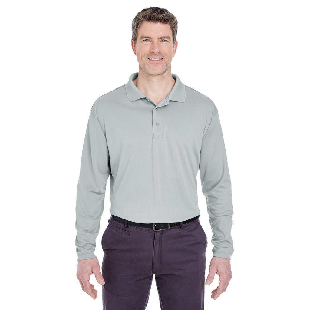 UltraClub Men's Grey Cool & Dry Sport Long-Sleeve Polo